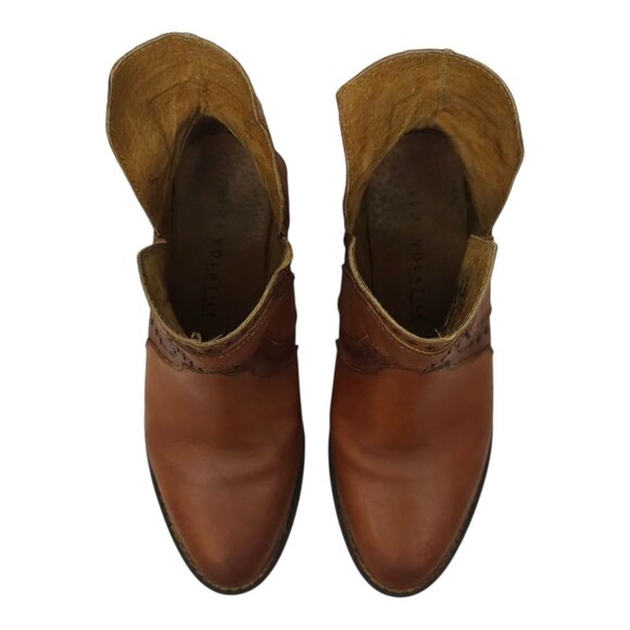 Very Volatile Brescia Western Boot Womens 7 Bootie Ankle Slip On Brown Leather - Picture 9 of 16